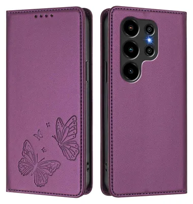 Produktbild von Lederhülle für Blackview Wave 10C, Schmetterling Prägung Leder Brieftasche Schutzhülle mit Ständer Lila