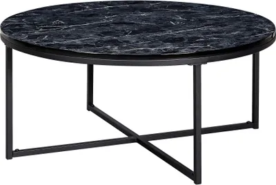 Produktbild von WOHNLING Couchtisch 80x36x80 cm mit Marmor Optik Schwarz Wohnzimmertisch mit Metall-Gestell Sofatisch Rund Tisch Wohnzimmer Beistelltisch