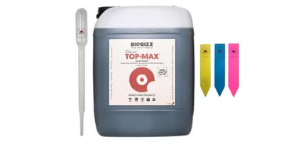 Produktbild von BioBizz Top Max 10 Liter – inklusive Dosierpipette & 3 Pflanzenschilder (Farbe zufällig)