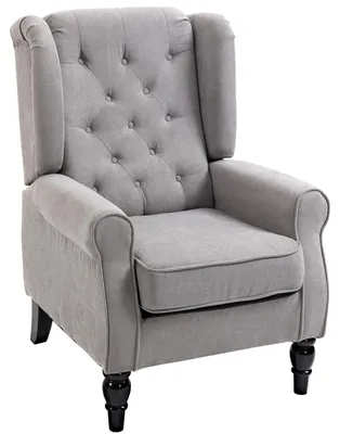 Produktbild von Ohrensessel Sessel mit Tufting, hoher Rückenlehne, Gepolstert Loungesessel mit abgerundeten Armlehnen, Holzbeine, für Schlafzimmer, Wohnzimmer, bis 160 kg, Grau