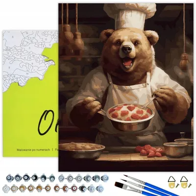 Produktbild von Oh Art! Malen Nach Zahlen Bär Koch Lustig Tier Bild 40x50 Mit Rahmen Leinwand Acrylfarben 29 Farben Erwachsene Kinder Küche DIY Painting Set
