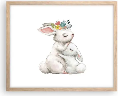 Produktbild von Gerahmtes Poster - Rahmen in heller Eiche - Kaninchen Hase Kinder - 50x40 cm - Wand Bild - Wanddeko - Wandbilder - Kunstposter - Wandposter - Bilderrahmen - Bilder - Kunstdruck - P2NAA50x40-4725