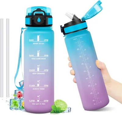 Productafbeelding van Drinkfles - Waterfles - Hydratatie Bijhouden - Met Tijdmarkering - 1 Liter - Kleurverloop