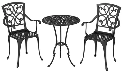 Produktbild von 3-teiliges Garten Bistro Set runder Bistrotisch mit 2 Stühlen Sonnenschirmloch, Antik aus Aluminiumguss