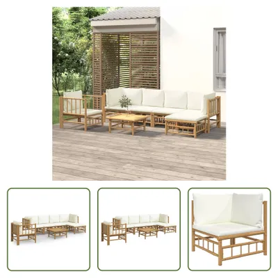 Produktbild von The Living Store 7-tlg. Garten-Lounge-Set mit Cremeweißen Kissen Bambus