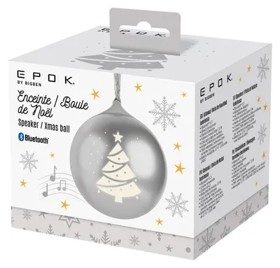 The image shows the retail packaging of a Christmas ornament speaker.