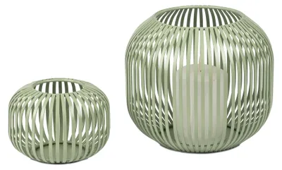 Produktbild von 2er Set Windlichter Wili Stäbe in Kugelform grün H. 10 + 18cm Metall Formano F25