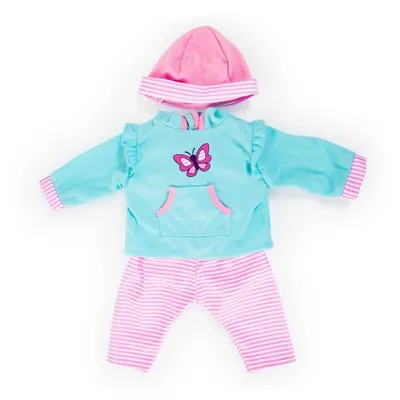 Produktbild von Bayer Design 84675AA Puppenkleidung, Kleider für Puppen 46 cm, Babypuppen Anziehsachen, 3 Teile, rosa/blau , Schmetterlingsmotiv