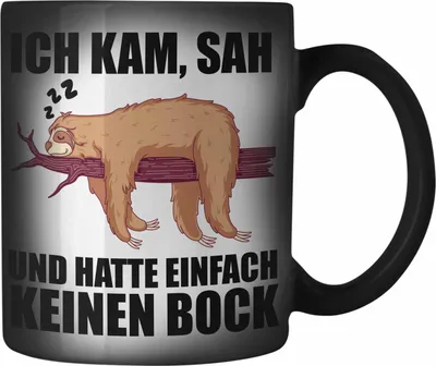 Produktbild von Trendation - Faultier Farbwechsel Zauber-Tasse mit Spruch Geschenk Arbeitskollege Kollege Karabiner Farbwechsel Zauber-Tasse Edelstahl Büro (Schwarz)