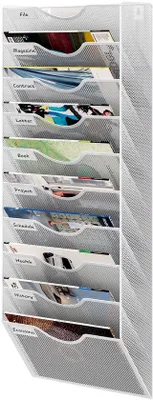 Immagine prodotto di Supporto da parete per documenti A4, bianco, metallo, a 10 scomparti