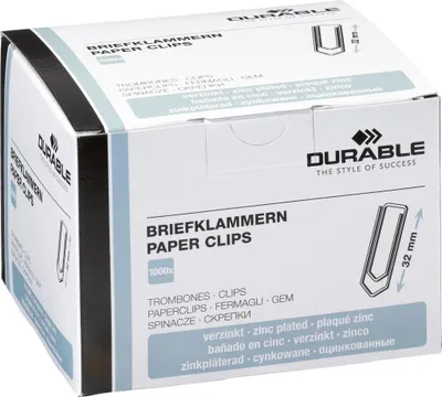 Obrázok produktu pre DURABLE Briefklammern 32 mm 1000 Stück verzinkt