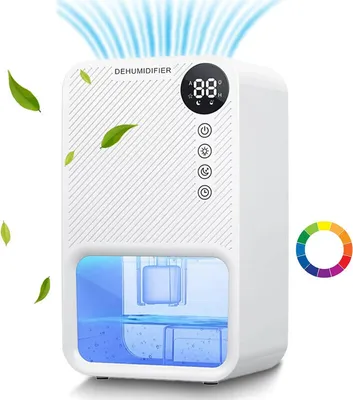 Image de （Blanc，1100ml）Ultra silencieux Déshumidificateur électrique Déshumidificateur portable avec fonction Auto Off Timing 7-LED Light LED Display pour maison cuisine salle de bain chambre à coucher
