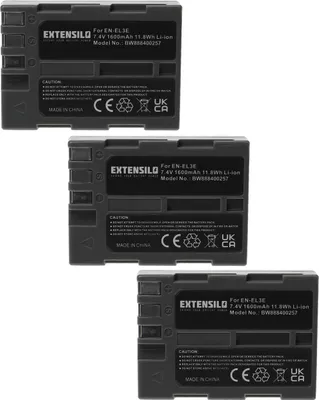 Produktbild von EXTENSILO 3x Akku kompatibel mit Nikon D300, D200, D300s, D700, D70, D50, D100, D70s, D90, D80, D900 Kamera (1600 mAh, 7,4 V, Li-Ion)