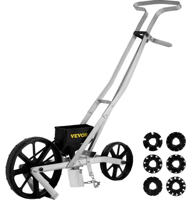 Zdjęcie produktu dla Siewnik VEVOR Aluminiowy+ABS ręczny siewnik 6xpłytki wysiewające siewnik jednorzędowy 78-84cm regulowana wysokość łyżki 6cm przednie koło 5cm tylne koło idealny do nasion takich jak kukurydza por szpinak marchewka