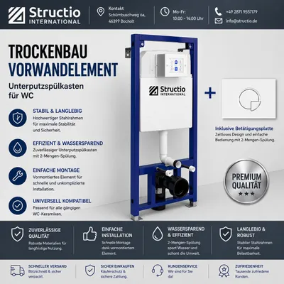 Produktbild von Vorwandelement Trockenbau Unterputzspülkasten Toilettenkasten WC Spülkasten Montageelement Bidet Waschbecken Urinal