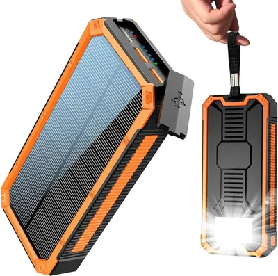 Imagen del producto de Batería externa solar - 20000 mAh de capacidad - 20 W de potencia - Puertos USB-C y USB-A - Batería externa portátil