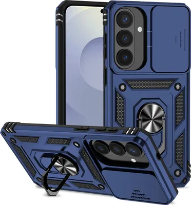 Obrázek produktu pro Pouzdro pro Samsung Galaxy S26+ dvouvrstvé pouzdro s posuvným krytem kamery a prstencovým stojánkem modré