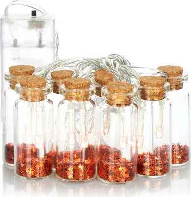 Produktbild von COM-FOUR® LED Lichterkette mit 8 Deko-Fläschchen aus Glas mit Korkverschluss - dekorative batteriebetriebene Lichterketten für innen - bunte Sterne