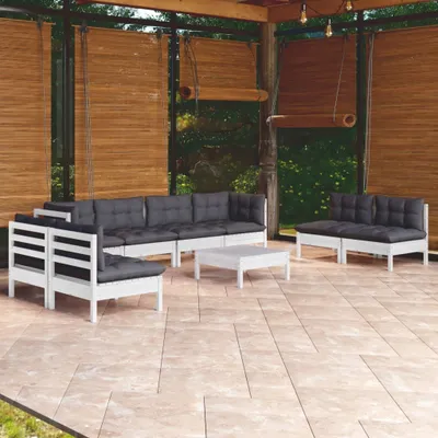 Produktbild von "Rabatt" 9-tlg. Garten-Lounge-Set - Wetterfestes Sitzgruppe - für 8 Personen - mit Kissen Kiefer Massivholz - Lounge-Dining set CC3425