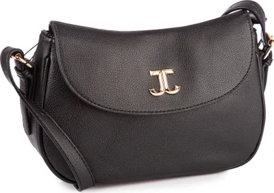 Produktbild von Jennifer Jones elegante Abendtasche in Schwarz, halbrunde Form, Kunstleder, längenverstellbarer Schultergurt, magnetischer Knopfverschluss, 26x18x8 cm