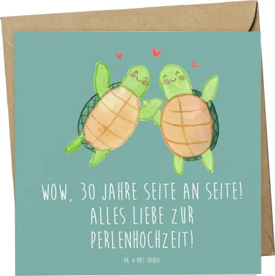 Produktbild von Mr. & Mrs. Panda faltkarte 30. Hochzeitstag Perlenhochzeit - Meeresbrise - Geschenk, Heirat, doppelkarte, Heiraten, Glückwunschkarte, Geschenke, Feier, personalisierte