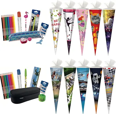 Produktbild von Schultüte 50cm 7tlg. gefüllt sort. STYLEX 47159 Tüllverschluss