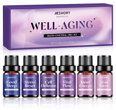 Immagine prodotto di Set di oli essenziali, 6 flaconi da 10 ml, per aromaterapia e diffusori