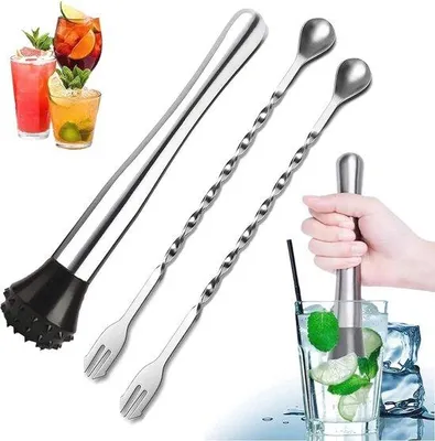 Produktbild von Famanu Cocktailmixer Set – Edelstahl Stamper und Barlepel