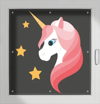 Produktbild von Wallario Lichtschutzbild, Dekorativer Sichtschutz Sonnenschutz 96 x 93 cm mit Motiv: Einhorn Muster - Süße rosa Einhörner mit Sternen - Verdunklung ohne Bohren