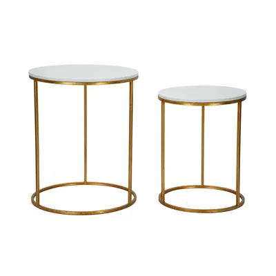 Zdjęcie produktu dla FURNLUX Stolik kawowy prosty złoty 52cm (2 szt.) / Kolor główny: złoty / Wymiary: 52 x 63 x 52 cm