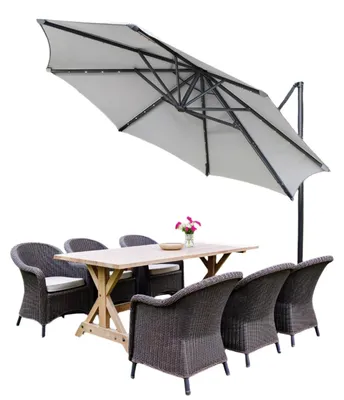 Image de Parasol solaire pour l'extérieur, de couleur grise, en acier, diamètre 300 cm, en polyester