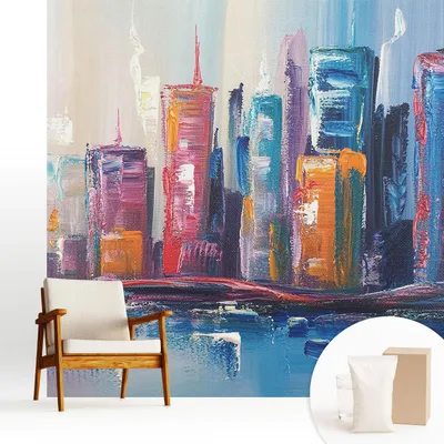 Produktbild von Fototapete  - 250x250 cm - Tapete - Wandtapete - Wandbilder - Dekofolie - Tapete Folie - Wand - Dekoration - Wohnzimmer - Farbenfrohe Stadt