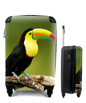 Produktbild von MuchoWow® Koffer Handgepäck Trolley Rollkoffer Kleine Reisekoffer mit 4 Rollen - Vogel - Tukan - Regenbogen - Grün - Zweig - Cabin Size < 55x40x23 cm & 55x40x20 cm - Fotokoffer - Kabinenkoffer - Boardgepäck - Reise-Box - Reisekoffer - Reisegepäck - Koffer mit Bild - Trolley für Kinder