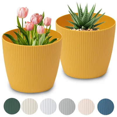 Obrázok produktu pre Dekoratívne kvetináče, 2 kusy, farba: horčicová, priemer: 14 cm