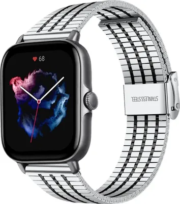 Produktbild von Strap-it Edelstahlarmband - Kompatibel mit Amazfit GTS 3 Armband Ersatzarmband Edelstahl - Verstellbarer Verschluss - Hochwertiges Material - für Smartwatch 20mm Armband Silber / Schwarz