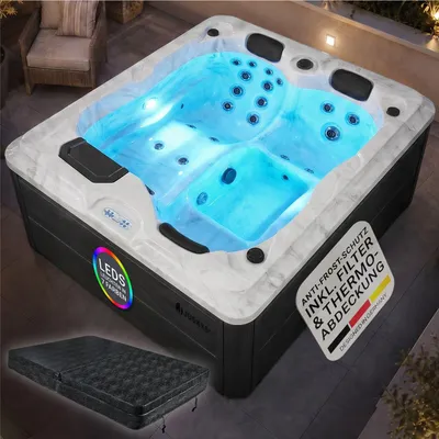 Produktbild von Artsauna Outdoor Whirlpool Oasis - Spa mit Massagedüsen, LED-Beleuchtung, 2 Filter, Abdeckung, Pumpe - Whirlpool winterfest & beheizbar