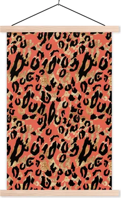 Produktbild von MuchoWow® Textilposter Pantherdruck - Rosa - Gold 60x90 cm mit holzfarbenen Rahmen - Textil