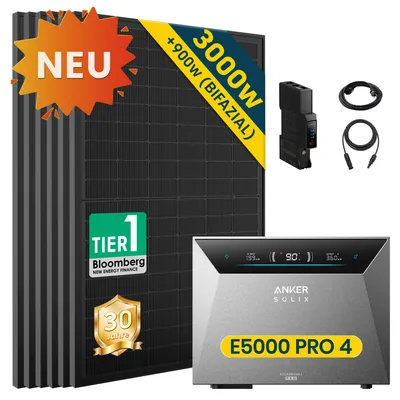Produktbild von Balkonkraftwerk 3000W (6x500W) mit Anker Solix Solarbank 4 E5000 Pro, ohne Halterung