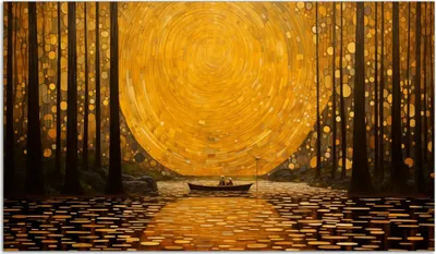 Produktbild von Wallario Herdabdeckplatte aus Glas, Größe 90 x 52 cm 1-teilig, Motiv Goldene Flussfahrt