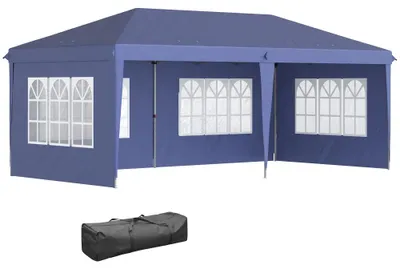 Obrázok produktu pre Prenosný stanov – skladací pavilón – 2,95 x 5,85 m – ochrana proti UV žiareniu – okná a bočné steny – oceľová konštrukcia – materiál Oxford – modrá farba