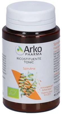 Produktbild von ARKOCPS SPIRULINA Algenpulver Nahrungsergänzungsmittel 45 Kapseln, vegan, proteinreich