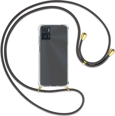 Produktbild von Handykette Backcover-Schutzhülle mit Band (Metall goldfarben) für Motorola Moto E22, Moto E22i 4G - dunkelgrau