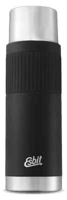 Isolierflasche 1000 ml, Edelstahl, schwarz, mit Manschette