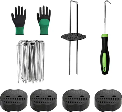 Imagen del producto de Juego de estacas para jardín - Estacas para fijación en el suelo - Forma en U para mayor estabilidad - 50 unidades de 15 cm - Color negro plateado