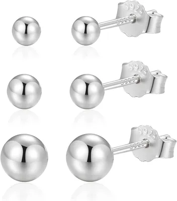 Imagen del producto de Juego de pendientes, 3 pares, de 3 mm, 4 mm y 5 mm, redondos, para uso diario