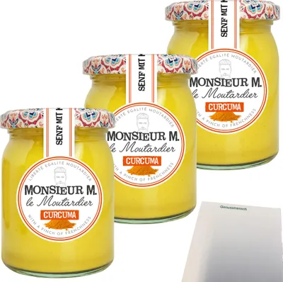 Produktbild von Monsieur M Curcuma Senf 3er Pack (3x200g Glas) + usy Block