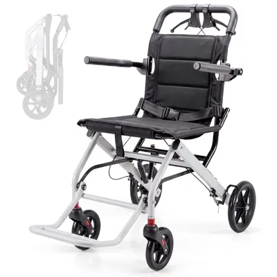 Image de Mobiclinic Fauteuil roulant de transport pliable en acier Longueur d'assise 40 cm marchepieds rabattables poids 8,4kg ceinture de sécurité Noir Venus, Image générée par une IA