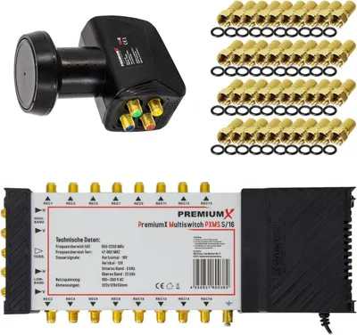 Produktbild von PremiumX Multischalter Set 5/16 Multiswitch SAT Quattro LNB 40x F-Stecker