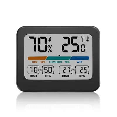 Produktbild von Digitales Thermo-Hygrometer 93×73×19 mm, mit Farbdisplay und Speicher für Höchst-/Tiefstwerte – ideal für Innenräume, Babyzimmer und Badezimmer