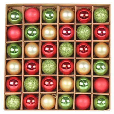 36er-Set unzerbrechliche Weihnachtskugeln, Gold/Rot/Grün, 3 cm
